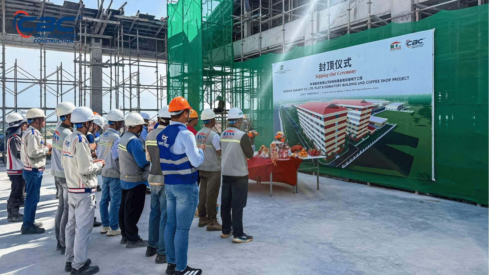 CBC COMPLETES TOPPING OUT OF THE SUNFAIR GARMENT DORMITORY & COFFEE SHOP PROJECT IN CAMBODIA